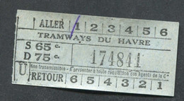 Ticket De Tramway Début XXe "Tramways Du Havre" Le Havre - Normandie - Billet De Tram - Europa