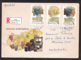 Hungary: Registered Cover To Czechoslovakia, 1990, 3 Stamps, Grapes, Wine, Cancel Not At Home At Back (traces Of Use) - Briefe U. Dokumente