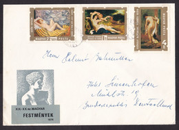 Hungary: Cover To Germany, 1970s, 3 Stamps, Art, Painting, Naked Lady, Nude Female, Rare Real Use (minor Damage) - Brieven En Documenten