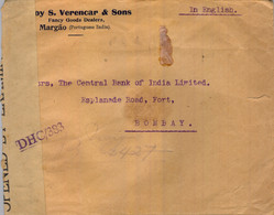 1944 INDIA PORTUGUESA , CERTIFICADO MARGAO A BOMBAY , BANDA DE CIERRE Y MARCA DE CENSURA , - Portugiesisch-Indien