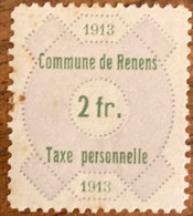 Fiskalmarke Commune De Renens 1913 Taxe Personnelle - Revenue Stamp Switzerland - Fiscaux