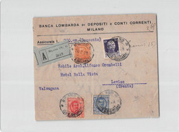 AG1274 FRONTE DI BUSTA - ASSICURATA BANCA LOMBARDA MILANO X LEVICO - AFFRANCATURA MISTA PARMEGGIANI IMPERIALE FLOREALE - Asegurados