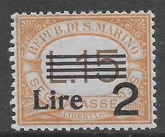 San Marino 1936 Segnatasse Soprastampati L2 Su L15 Sa N.S53 Nuovo MH * - Segnatasse