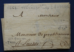++ RARE ++ Ancienne Lettre De 1667 De TOULOUSE Pour LAUTREC (Tarn) - ....-1700: Précurseurs