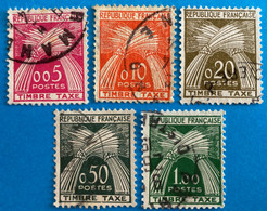 France 1960 : Type Gerbes. Légende REPUBLIQUE FRANCAISE TIMBRE TAXE N° 90 à 94 Oblitérés - 1960-.... Usados