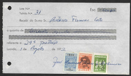 Angola Portugal Reçu 1972 Timbre Fiscal + Assistência + Povoamento Receipt W/ Revenue Stamp - Lettres & Documents