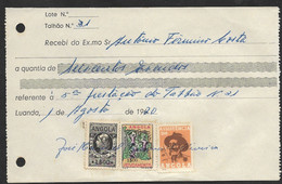 Angola Portugal Reçu 1970 Timbre Fiscal + Assistência + Povoamento Receipt W/ Revenue Stamp - Briefe U. Dokumente