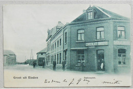 CPA 1907 - Groet Uit Eisden, Maasmechelen, Stationsplein - Publicité Chocolat Droste & A. Driessen - Maasmechelen