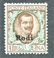 EGEO RODI 1922 1 L. SASSONE N.14 ** MNH - Egeo (Rodi)