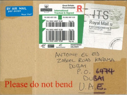 GREAT BRITAIN - 2016 - REGISTERED STAMP LABEL  COVER  TO DUBAI. - Universal Mail Stamps