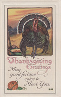 Thanksgiving Greetings, Powell Artist Signed Image, Turkey And Pumpkin C1900s Vintage Embossed Postcard - Giorno Del Ringraziamento