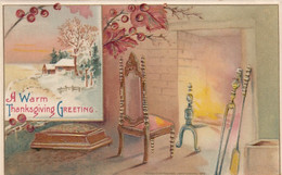 Thanksgiving Greetings, Home Hearth Theme C1900s/10s Vintage Embossed Postcard - Thanksgiving