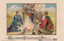 Thanksgiving California Goldseekers 1849, Covered Wagon Camping, C1910s Vintage Embossed Postcard - Thanksgiving