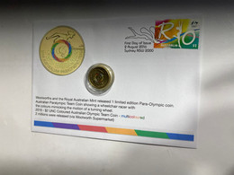 (1 M 15) Australia & RAM & Woolworth Para-Olympic $ 2.00 Coin 2016 + Rio 2016 Stamp (FDI Postmark) - Altri – Oceania