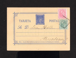 S2692-ESPAÑA-SPAIN.OLD POSTCARD JEREZ To BARCELONA.1879.Tarjeta Postal ALFONSO XII.carte Postale.POSTKARTE - Storia Postale