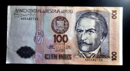 A7  PEROU   BILLETS DU MONDE   PERU BANKNOTES  100 INTIS 1987 - Pérou