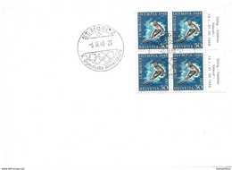 T1 - 43 - Enveloppe Suisse Avec Bloc De 4 Timbres Olympqiues - 6.2.48. St Moritz - Hiver 1928: St-Morits