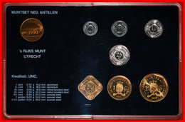 * FDC SET: NETHERLANDS ANTILLES ★ 1 - 2 1/2 - 5-10-25 CENTS 1-2 1/2 GULDEN 1990! UNC MINT LUSTRE★LOW START ★ NO RESERVE! - Netherlands Antilles