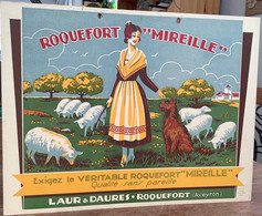 ROQUEFORT MIREILLE/ AVEYRON Publicité Cartonné~1930 (fromage Cheese Dog Lithograph Poster Paperboard Signs Advertisement - Pappschilder