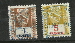 Suisse Canton De Berne   Fiscaux  1 Et 5  Franken    Ours      Oblitérés  B/TB           Voir Scans  Soldé ! ! ! - Revenue Stamps