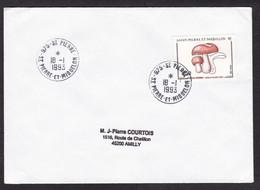 St Pierre & Miquelon: Cover To France, 1993, 1 Stamp, Mushroom, Fungus, Rare Real Use (traces Of Use) - Briefe U. Dokumente