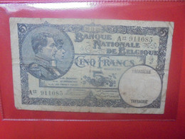 BELGIQUE 5 Francs 1929 Circuler (B.18) - 5 Franchi