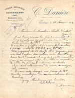 Tissage Mécanique De Cotonnades C.Danière à Sevelinges Loire Près De La Gare De Cours Facture 1914 - Textile & Clothing