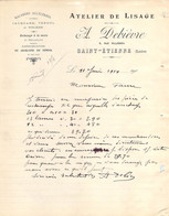 Atelier De Lisage Sur Machines Jacquard, Verdol Enlaçage Et Reproduction A.Debièvre à St Etienne Facture 1914 - Ambachten