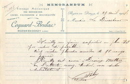 Tissage Mécanique De Soieries Coquard-Brulan à Ronzier En Donzy Loire Mémorandum 1914 - Kleding & Textiel