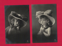 XA1157 SET 2 JEUNE FILLE  FILLETTE , ENFANT, GIRL , FAMOUS LITTLE ASHTON CHILDMODEL NAKED SHOULDERS BIG HAT - Portraits