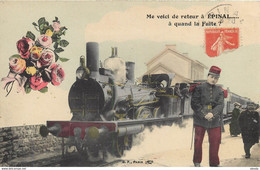 (XX) Carte Montage Gare Train Locomotive Militaires Permission à EPINAL  88 à Quand La Fuite ?.. - Epinal