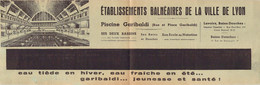 Etablissements Balnéaires De La Ville De Lyon Piscine Garibaldi Sur Quittance D'Eau 1938 - Publicidad