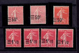 FRANCE - SEMEUSES VARIETES - TP N°224 - 225 - 228 - XX - MNH - SURCHARGES DEPLACEES - Unused Stamps