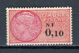 FRANCE - TIMBRE FISCAL À 0,10 NF ** AVEC N° AU DOS - Stamps