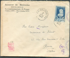 N°579 - 1Fr.75 MARGUERITE D'AUTRICHE Obl. Sc BRUGGE 1 Sur Lettre (Missiewerken) Du 6-X-1941 Vers Rome + Cachet Et Bande - Briefe U. Dokumente