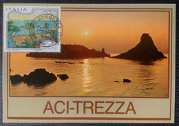 Italy / Italia Acitrezza 1986 - Veduta Costiera Dei Faraglioni, Rocce Vulcaniche, Volcanic Rock Formations, Sunrise Card - 1981-90: Storia Postale