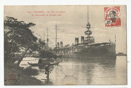 Indochine Saigon Le Port De Guerre Le Bateau Montcalm Au 1er Plan 1913 - Guerra