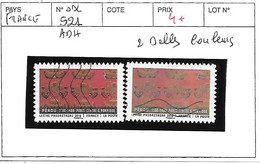 FRANCE ADHESIFS N° 521 OBL 2 BELLES COULEURS - Usati