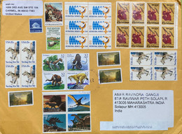 USA COVER TO INDIA 2022, TOTAL 36 STAMPS AFFIXED MOSTLY WITHOUT CANCELLATION,FACE VALUE 6 DOLLAR !!! ELEPHANT, Dinosaur, - Covers & Documents