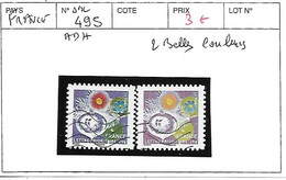 FRANCE ADHESIFS N° 495 OBL 2 BELLES COULEURS - Usati