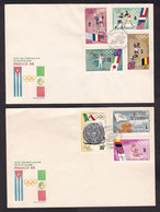 Cuba: 2x FDC First Day Cover, 1968, Total 7 Stamps, Olympics Mexico, Boxing, Basket Ball, Water Polo (minor Creases) - Storia Postale