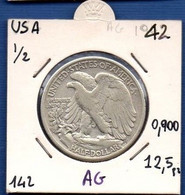 UNITED STATES OF AMERICA - 1/2 Dollar 1942 - Circulated -  See Photos - SILVER - Km 142 - 1916-1947: Liberty Walking (Libertà Che Cammina)