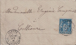 PYRENEES ORIENTALE - OLETTE - SAGE - N°90 - LE 26 OCTOBRE 1881 - PETITE ENVELOPPE SANS TEXTE. - 1877-1920: Periodo Semi Moderno