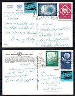 United Nations 1957 NY Office. Two Postcards Sent To La Paz, Same Day, Different Postage. - Lettres & Documents