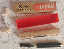 2 Fume Cigarette Li Pao Dauré Apéritif Mini Fermé 4 Cm Et Boite 11,8 Cm Vintage - Fuma Cigarrillos