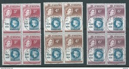 St Helena 1956 Stamp Centenary Set Of 3 VFU Blocks Of 4 - Sainte-Hélène
