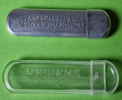 Lot 2 Anciennes Boite TUBE Plastique Et Aluminium - Médicament ASPIRINE Usines Du Rhône - Publicité Médicale - Vers 1960 - Boîtes