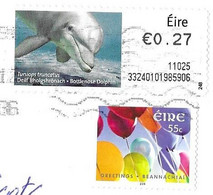 EIRE IRLANDE 2012 - LETTRE POUR LA FRANCE, TIMBRES DAUPHIN, BALLONS, VIGNETTE PRIORITY AIRPORT, VOIR LES SCANNERS - Covers & Documents