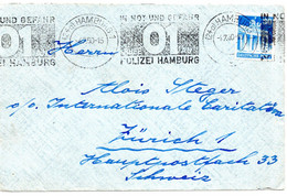 55382 - Bund - 1950 - 30Pfg Bauten EF A Bf HAMBURG - IN NOT UND GEFAHR RUFE 01 AN! POLIZEI HAMBURG -> Schweiz - Police - Gendarmerie