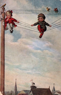Illustration W.F. Wally Fialkowska - Couple D'Enfants Sur Fils Téléphoniques - Carte A.V. N° 1012 - Fialkowska, Wally